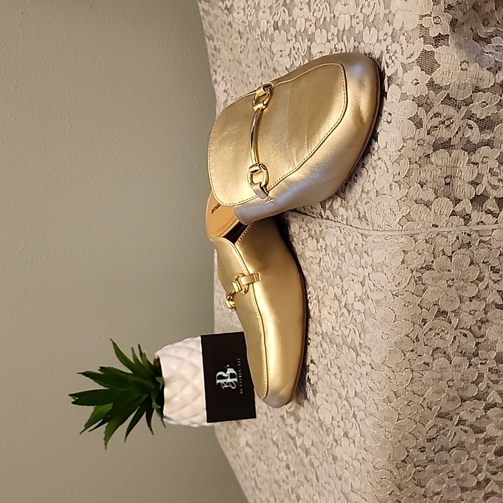 Gold Size 9 Wide Metallic Loafer Mules Slides